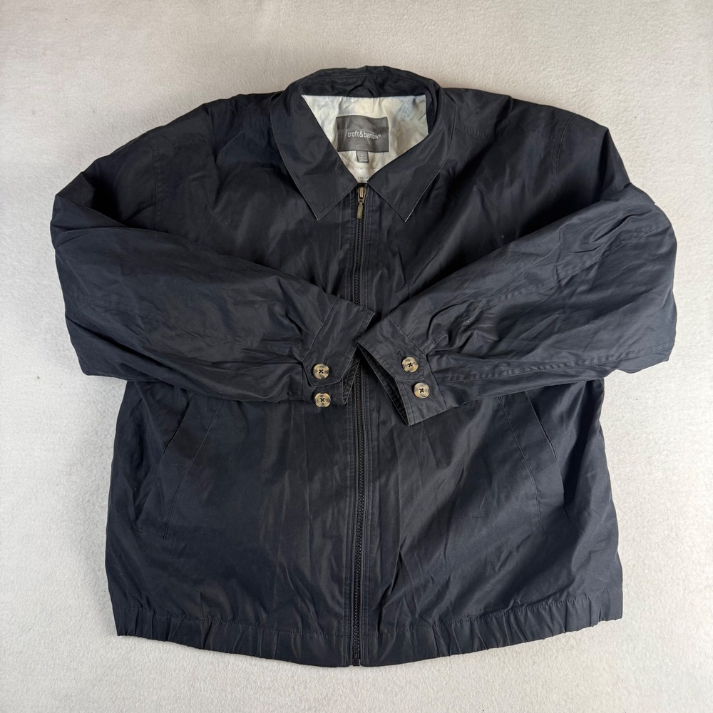 Croft & Barrow Mens Harrington Jacket Black Full Zip Windbreaker Lined Large